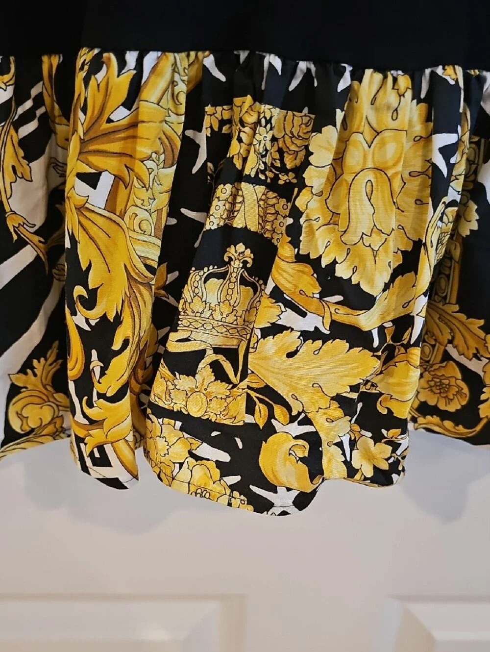 Versace Black and Yellow Baroque Floral Dress Girls 12